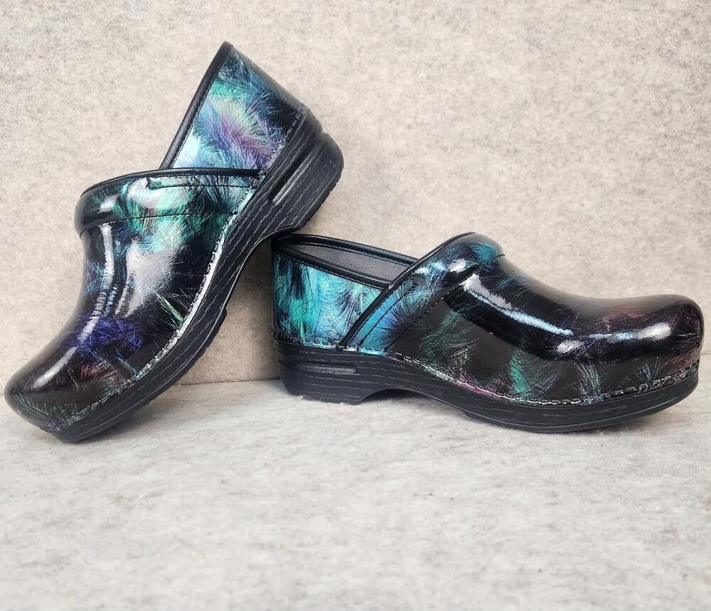 Dansko XP Women's Clogs Size 8.5-9. EU 39 Black Multicolor Patent Leather Shoes